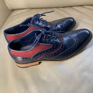 Cavani Navy Brogue with Red Suede Dress Shoes Mens Sz 7